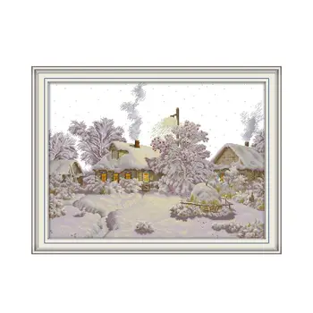 

Joy Sunday Winter Village Cross Stitch Landscape Embroidery Kit Aida Fabric Printed Canvas DMC Crossstitch Thread DIY Needlework