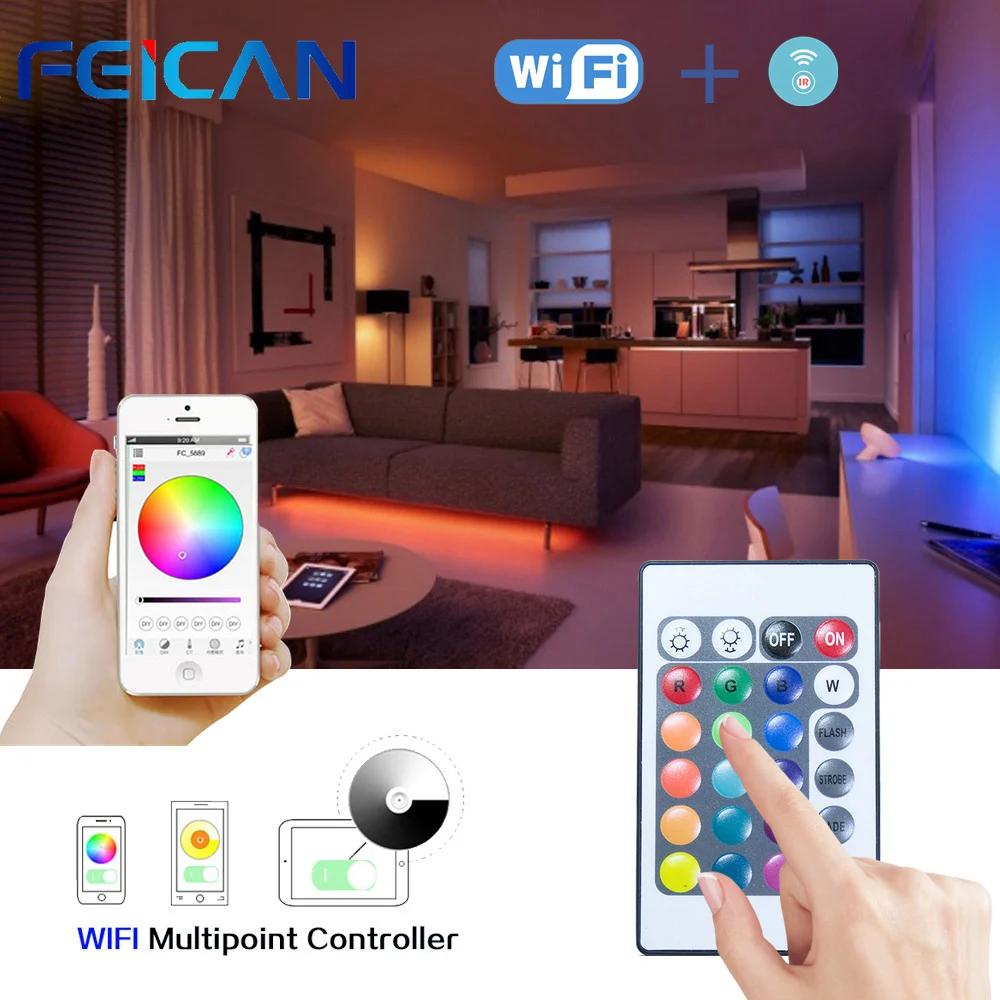 Светодиодный RGB контроллер Wi-Fi и 24-кнопочный ИК-пульт дистанционного управления Светодиодные ленты контроллер Android и IOS приложение для 3528 5050 RGB светодиодный светильник