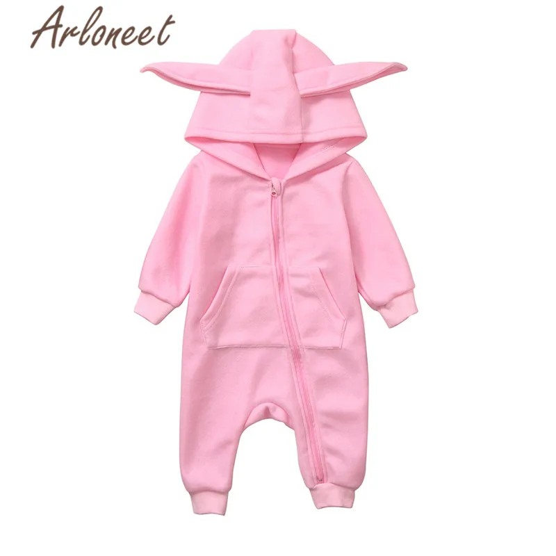 ARLONEET пальто с героями мультфильмов комбинезон для маленьких девочек, зимний комбинезон на молнии с заячьими ушками для маленьких девочек, комбинезон, пальто с капюшоном хлопковый комбинезон, Bebe Menina - Цвет: Розовый