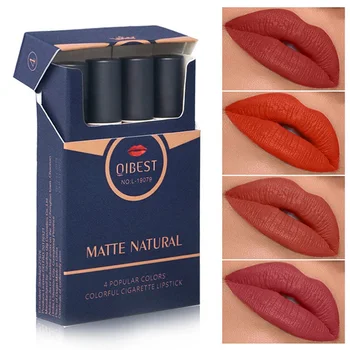 

4pcs/Box Natural Matte Cigarette Lipstick Set Long-Lasting Waterproof Colorful Lipstick Tubes Sexy Lip Tint Makeup