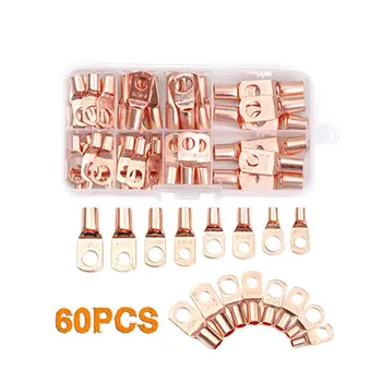

60PCS Gold SC Tinned Copper Lug Ring Wire Connectors for Battery Bare Cable Electric Wire Connector Crimp Terminal Set