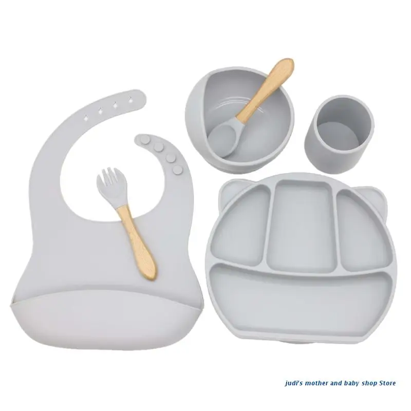 

67JC Adjustable Saliva Bib for Toddler 6Pcs Infant Silicone Tableware with Soft Touch Skin-friendly Baby Stuff