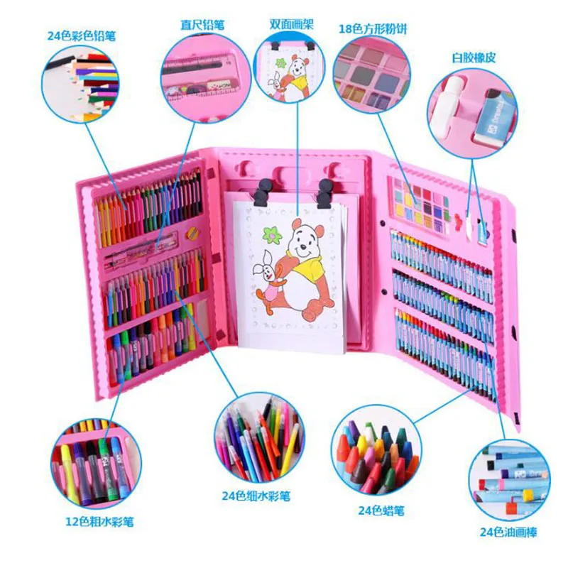 176PCS Creative Painting Graffiti Paint Brush Set Fashion Children Daily Entertainment Toy Art Sets With Easel Gift for Kids