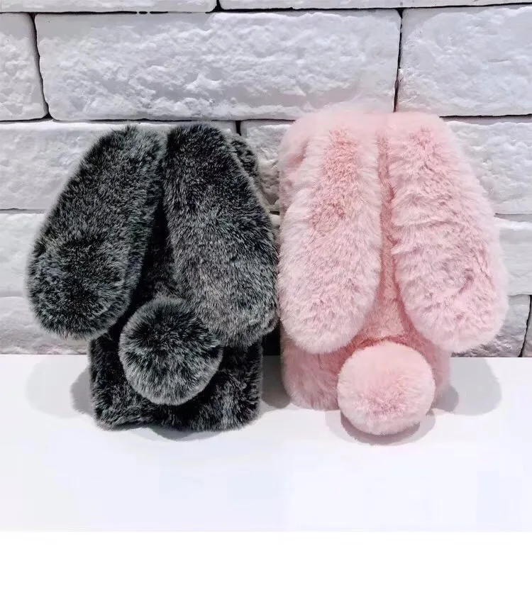 Luxury Rabbit Shape Phone Case Cover For Huawei P40 P10 P20 P30 Pro Lite E 2019 Fluffy Plush Warm Fashion Cover for women Fundas Huawei dustproof case