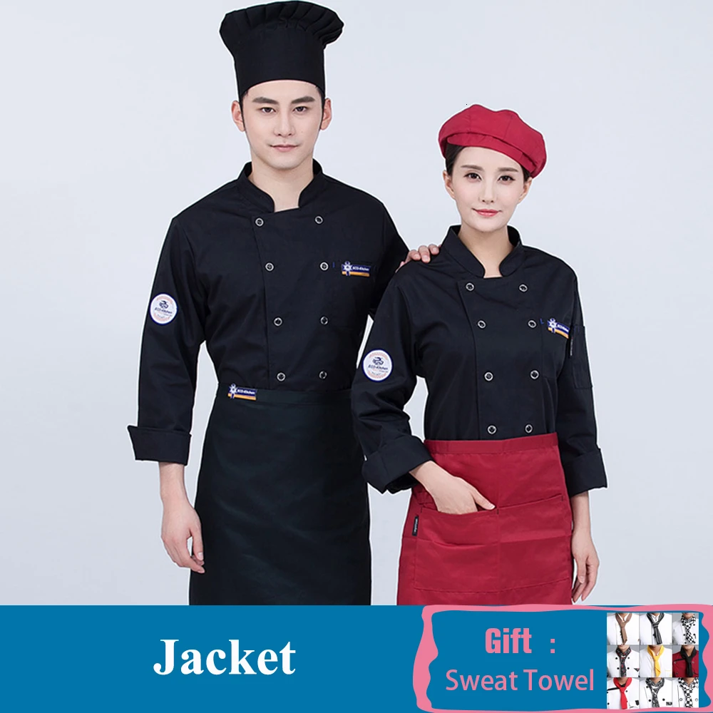 Унисекс длинный рукав униформа для повара отеля ресторанная кухня готовка рубашка кафе пекарня барбекю бар Парикмахерская двубортная Рабочая одежда - Цвет: Черный