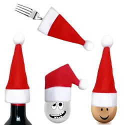 Рождественские шляпы Рождественский держатель для столового серебра кармашки для ножей ложка чехол для вилок колпачок для винной бутылки