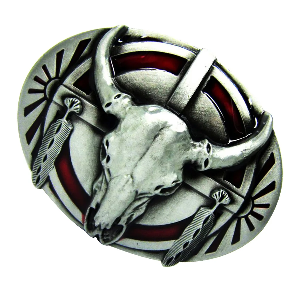 Longhorn Belt Buckle Vintage Western Metal Buffalo Indian Cowboy Men Silver