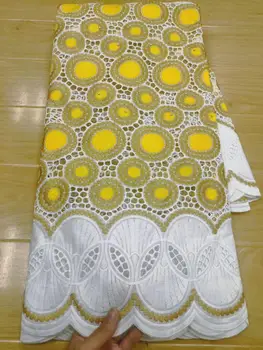 

5 yard Swiss lace fabric 2020 latest heavy beaded embroidery African cotton fabrics Swiss voile lace popular Dubai style