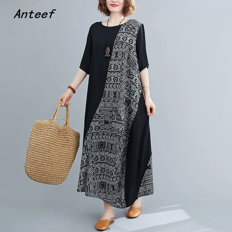 

short sleeve oversized black cotton vintage dresses for women casual loose long summer beach dress elegant clothes 2022