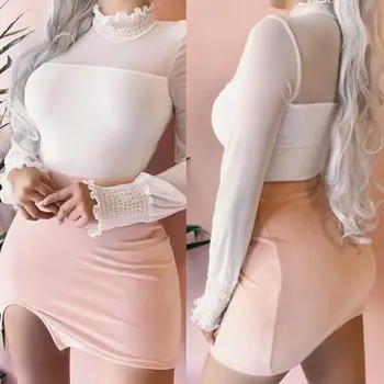 

Women Ladies Sexy Mesh Long Sleeve Bodycon Tops Turtleneck Pullover Blouse Loose Jumper Tops Shirts Casual