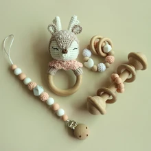 Anneau de dentition pour nouveau né,jouet sans BPA, recouvert au crochet, avec clip pour la tétine, ou joli bracelet porte sucette, hochet pour les nourrissons, 