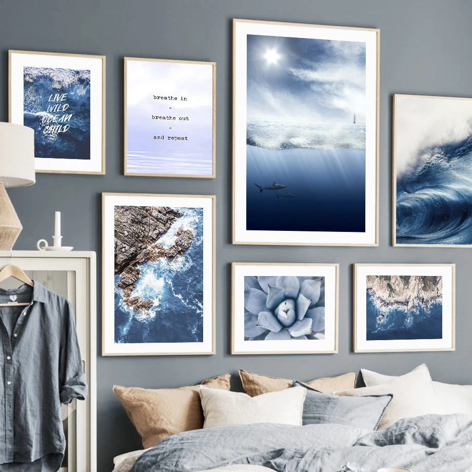 

Blue Wave Coast Flower Succulents Hands Wall Art Canvas Painting Nordic Posters And Prints Wall Pictures For Living Room Decor
