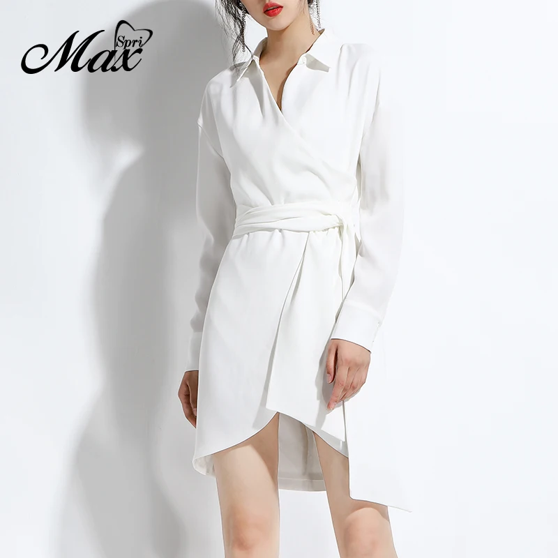 Женское платье с запахом Max Spri Белое Облегающее офисное платье-рубашка отложным
