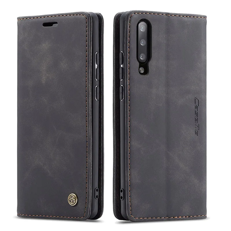 black Кожаный чехол для samsung Galaxy A50, A70, A40, A30S, A20E, A10, A80, M10S, M20, чехол-бумажник с откидной крышкой, отделениями для карт, бизнес-чехол на магните - Цвет: black