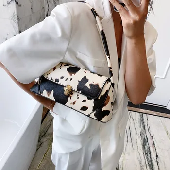 

Baguette Shape Bag for Women Summer Cow Hide Print Shoulder Bag 2020 Trendy Retro Handbags Zipper Vintage Hand Bag Female Bolsa