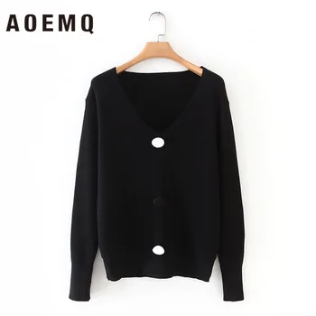 

AOEMQ Casual 4 Colors Sweaters Open Stitch Cardigan Sweaters Cotton Hand Made Single-breasted White&Black Button Clothing