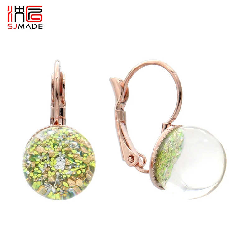 

SJMADE Japan Korean Fashion Colorful 585 Rose Gold White Gold Round Dangle Earrings Trendy For Women Girl Jewelry Romantic Gift