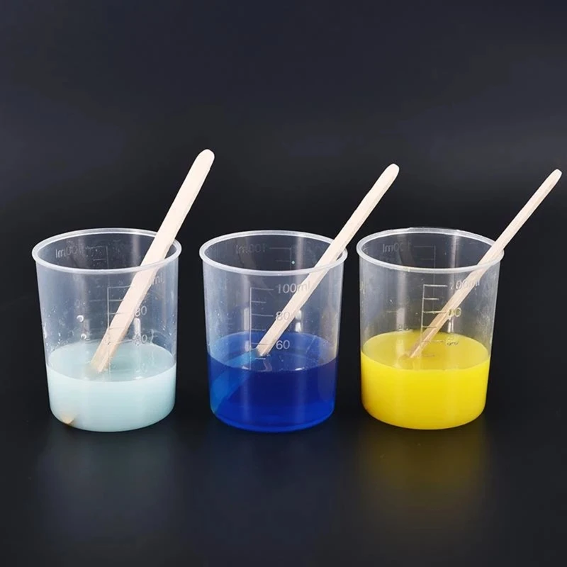 100 ml Ruseable Disposable Clear Graduated Plastic Mixing Cups Use for Paint Resin Epoxy Art Kitchen Laboratory 10PCS plastic paint mixing cups