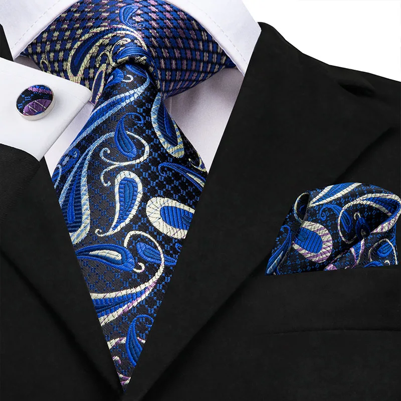 Hi-Tie шелк роскошные мужские галстуки цветочный черный золотистые Галстуки Пейсли галстук карманные Квадратные запонки набор мужской свадебный галстук