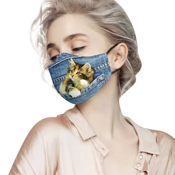 

3D Pet Cat Dog Printed Face Mask For Adults Unisex Washable Reusable Fabric Mask Adjustable Fashion Mouth Cover Masque Lavable