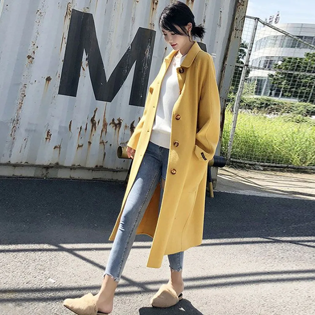 Manteau femme, зимнее пальто для женщин, для работы, одноцветное, в винтажном стиле, для офиса, с длинным рукавом, на пуговицах, шерстяное пальто, abrigo mujer casaco