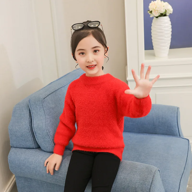 

Girl'S Sweater Pullover New Style Mink Cashmere Crew Neck Sweater Small Children Korean-style Thick Coat on Behalf
