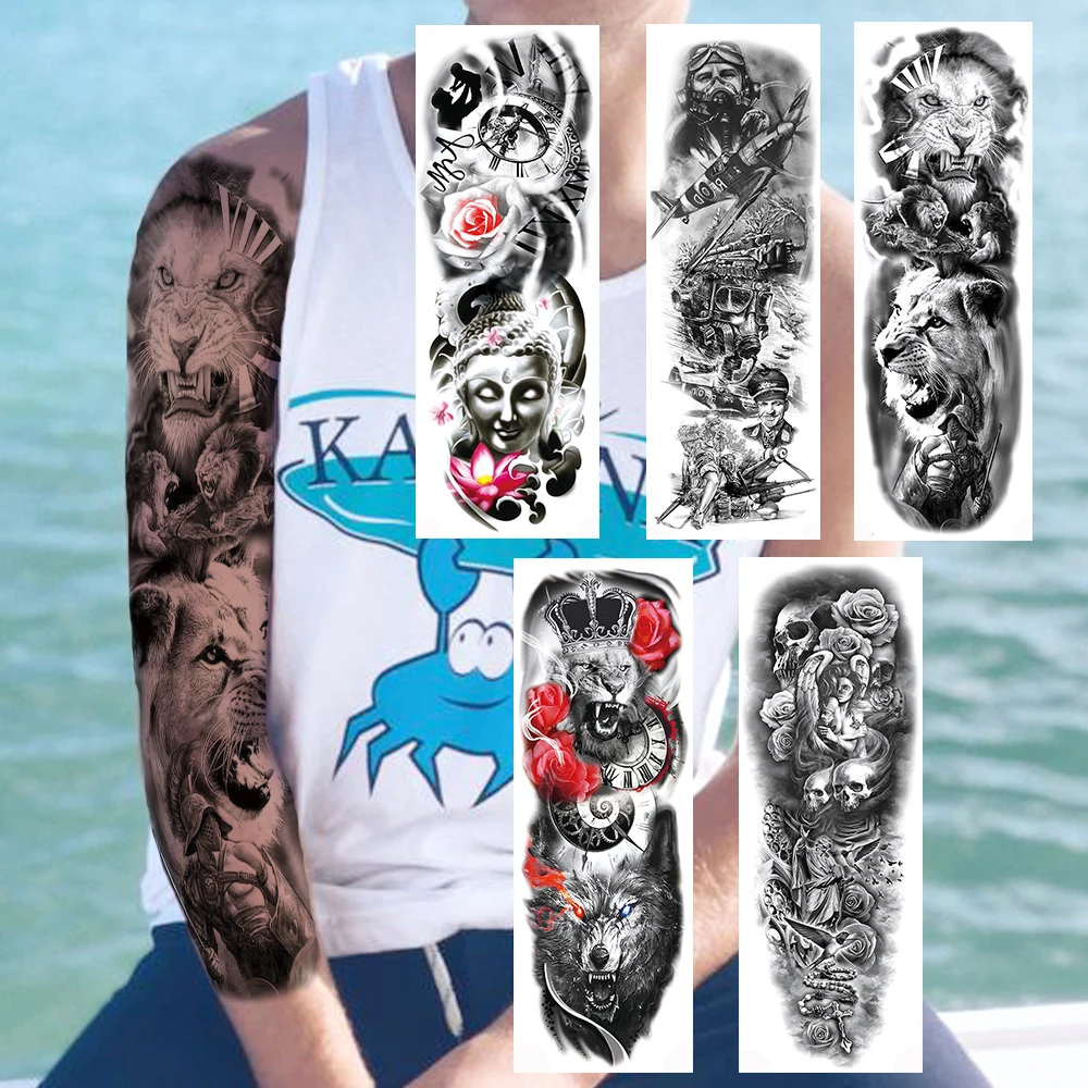 Временная наклейка для татуировок черного солдата льва Реалистичная имитация