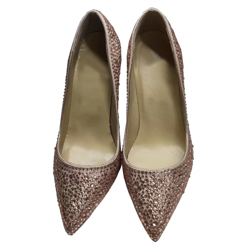 Customized 34-45 Bling Crystal Satin Cloth Stilettos High Heels Elegant Women Wedding Party Shoes