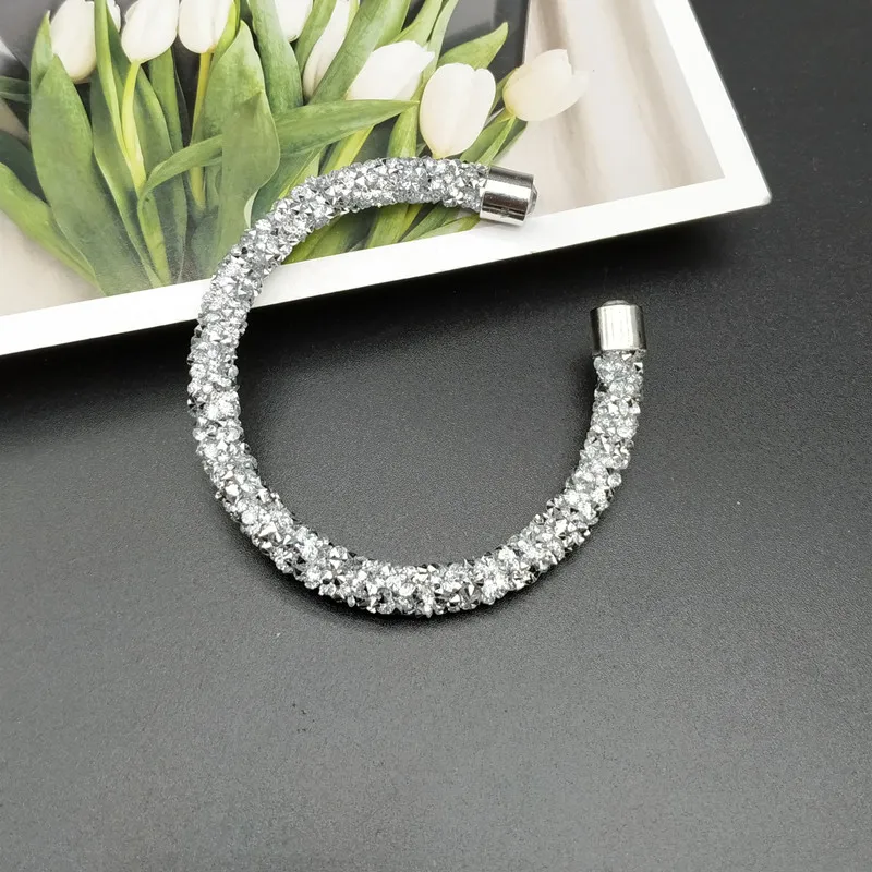 bangle Комплект модных браслетов Кристальные серьги браслеты ювелирные изделия Круглый Открытый браслет серьги подарок для свадьбы - Окраска металла: bangle