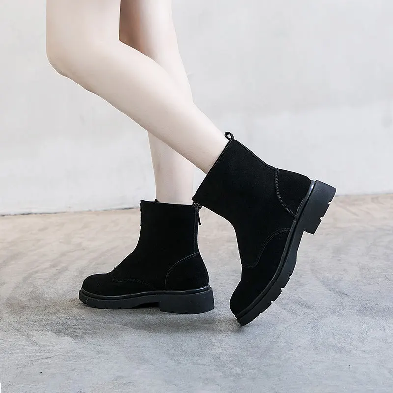

Autumn New Style Front Zipper Genuine Leather Boots Short Boots Large Size Warm Korean-style Versatile WOMEN'S Shoes Wenzhou Mar