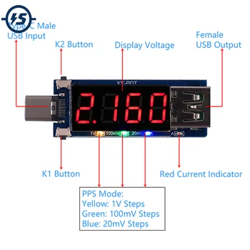 

Male USB Charging Trigger LED Display Voltmeter Ammeter 5V/9V/12V/15V/20V/PPS PD2.0 PD3.0 Type-C USB Decoy Device for PD Charger