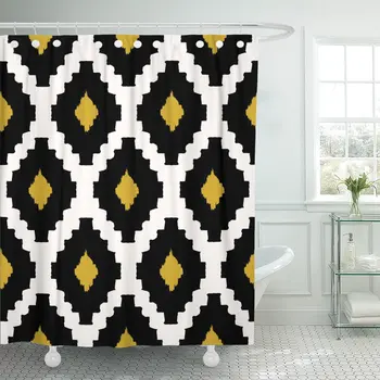

Chevron Tribal Pattern in Black Yellow and Cream Modern Wall Design Diamond Ethnic Shower Curtains Waterproof Polyester Fabric