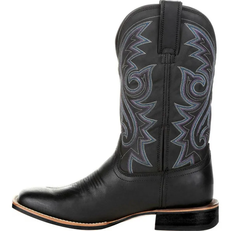 Men Boots Mid Calf Western Cowboy Motorcycle Boots Male Autumn Outdoor