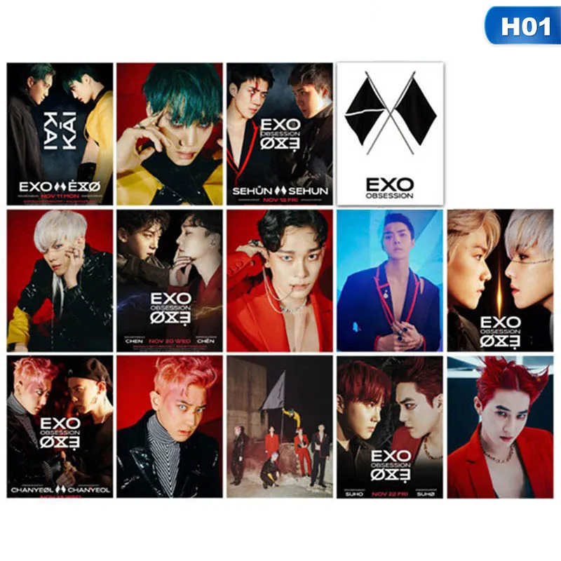 13 шт./компл. KPOP EXO OBSESSION альбом фото карта хип-хоп самодельные бумажные карты автограф Фотокарта