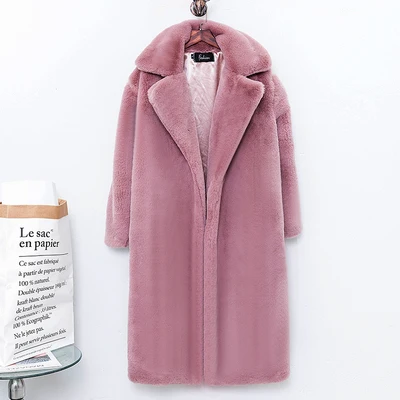 pale pinkish gray Модная зимняя Новинка, Высококачественная шуба из искусственного бархата, длинная шуба, Женская свободная Толстая теплая шуба из меха норки H0171 - Цвет: pale pinkish gray