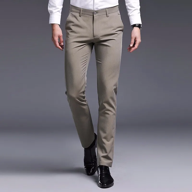Sunmmer высокое качество мужские брюки стрейч брюки хороший поп Slim Fit мужские классические vogumarlethes Формальные Прямые костюмы Длинные брюки - Цвет: brown