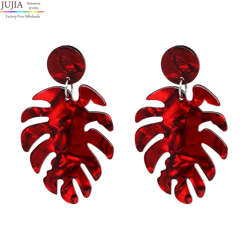 JUJIA Fashion Leaf Resin Drop Dangle Earrings For Women Geometric Statement Christmas Gifts Vintage Jewelry Wedding Party - Окраска металла: 51127-RD