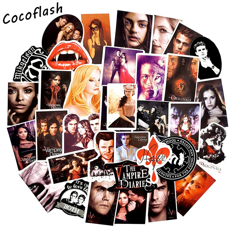 HOT 50Pcs/pack American Love TV SeriesThe Vampire Diaries Sticker For Mobile Phone Laptop Skateboard Trunk Scrapbook Diy Toy