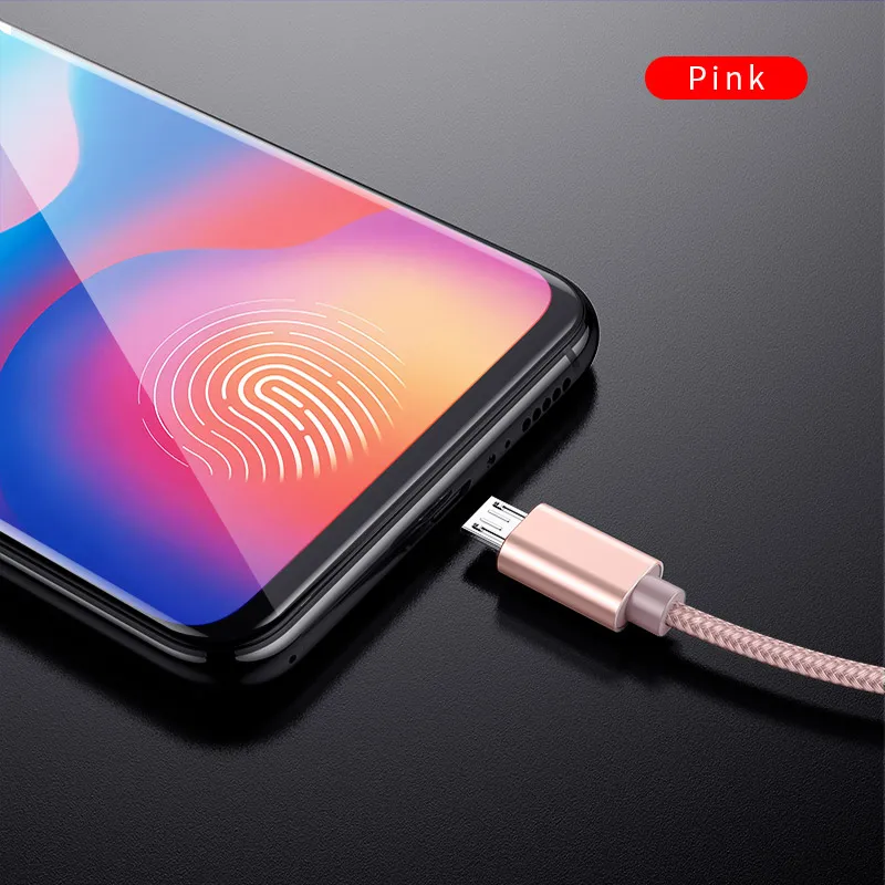 Микро USB кабель YKZ быстрой зарядки микро USB для передачи данных и зарядки устройств провод для Samsung Xiaomi huawei нейлоновый трос в оплетке для телефонов на базе Android с Bluetooth - Цвет: Pink