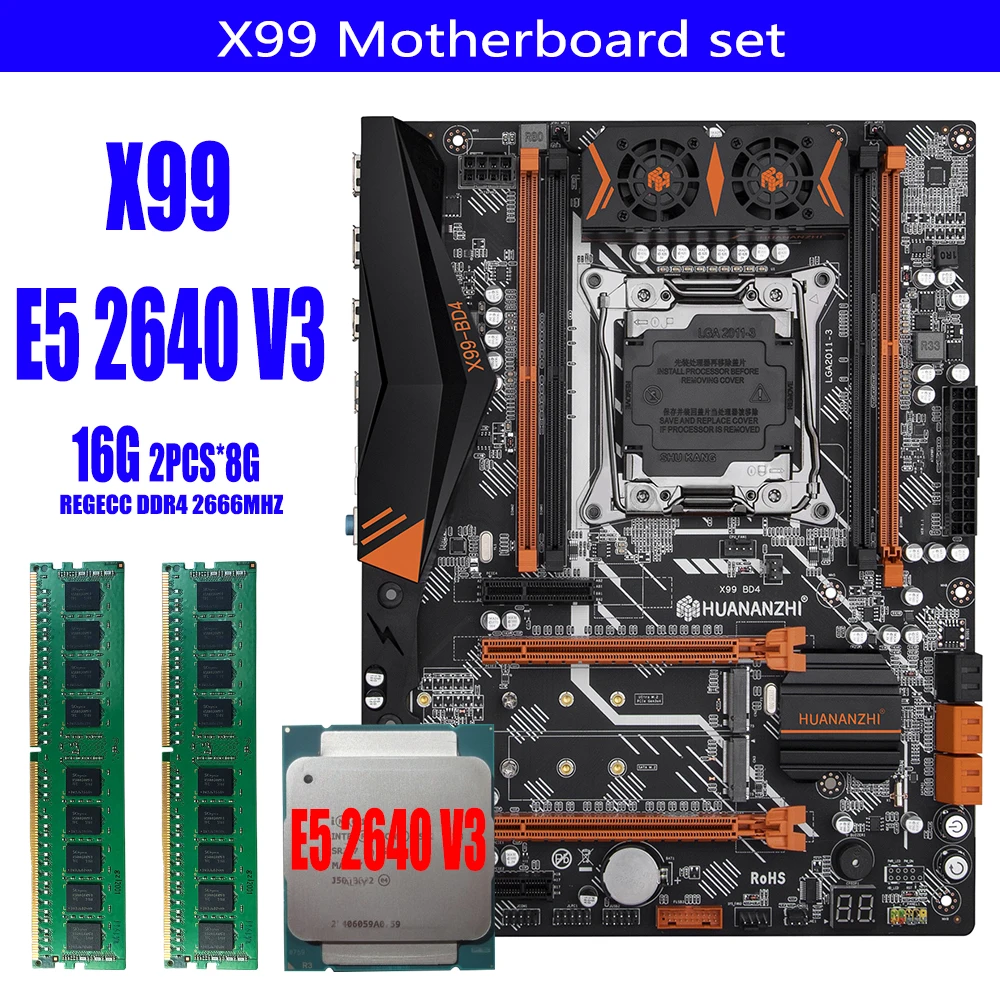 PROD 4001123511009 HUANANZHI X99 motherboard set Xeon E5 2640 V3
LGA2011-3 CPU 2pcs X 8GB =16GB 2666MHz DDR4 memory