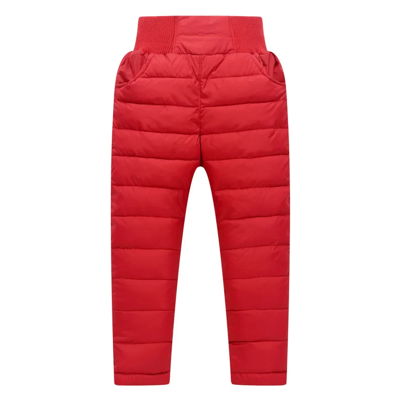 Новые Зимние Детские Пуховые брюки с высокой талией для мальчиков и женщин, детские брюки для детей 2-10 лет - Цвет: red