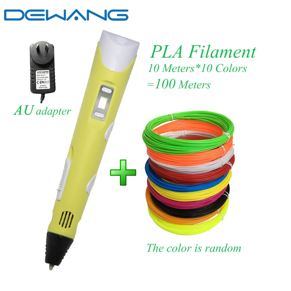 DEWANG, 3d волшебная ручка с ЖК-экраном, для детей, сделай сам, для создания, умная ручка для подарков на день рождения, Lapiz, 3d Ручка для печати, Stylo - Цвет: PLA-100M-BLUE-AU