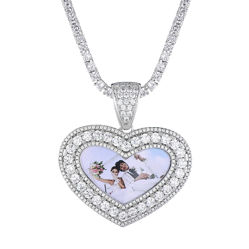 Iced Out ожерелье& кулон для мужчин кубический циркон медь теннисная цепь фото ожерелье s сердце форма медальоны хип-хоп ювелирные изделия