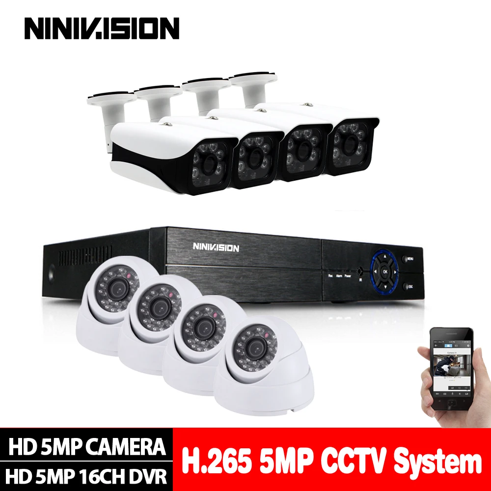 H.265+ 5MP Ultra HD 16CH DVR CCTV Security System 8PCS Outdoor+8pcs Indoor 5MP Night Vision Camera Metal Video Surveillance Kit - Цвет: 8pcs camera kits