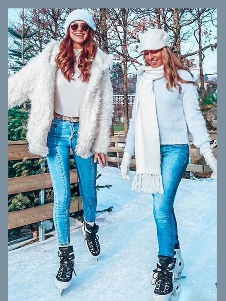 Dotfashion синий закатать шеи сплошной пушистый джемпер Для женщин свитера Зимняя одежда Для женщин Повседневное Комплект одежды на осень однотонные пуловеры