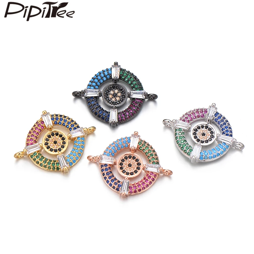 

Pipitree Luxury Colorful Cubic Zirconia Full Micro Paved Evil Eye Charms for Bracelet Jewelry Making DIY Round Charm Connectors