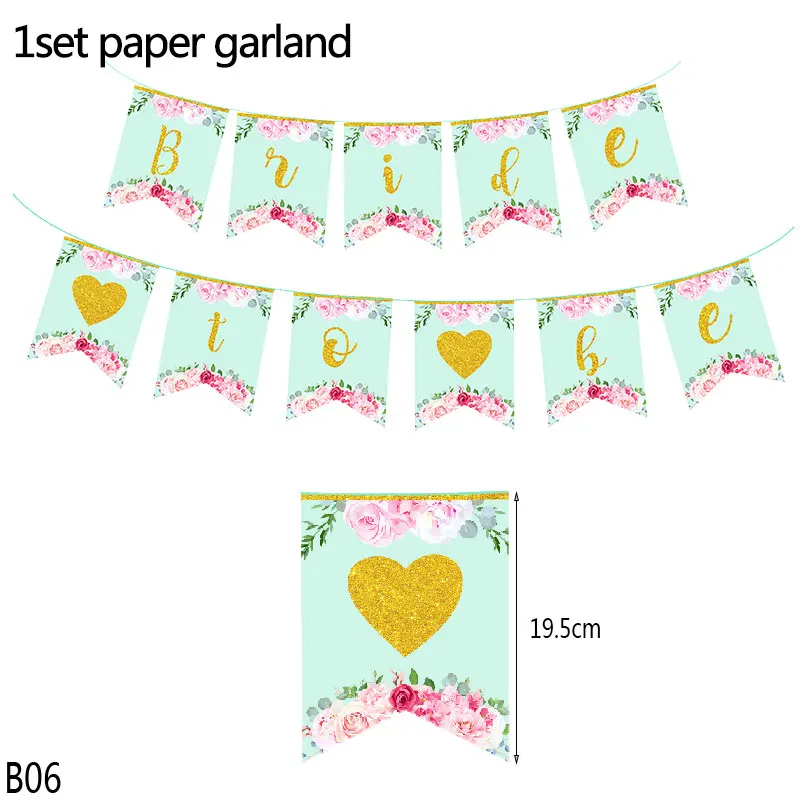 Принадлежности для вечеринки-девичника вечерние одноразовые вечерние столовые приборы бумажная тарелка салфетка для чашек невесты баннеры для свадебной вечеринки декор - Цвет: B06-bride to be flag