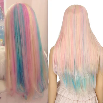 

DIANQI 26 inch long cosplay straight synthetic lace front wig lace part wigs for women colorful cosplay wigs