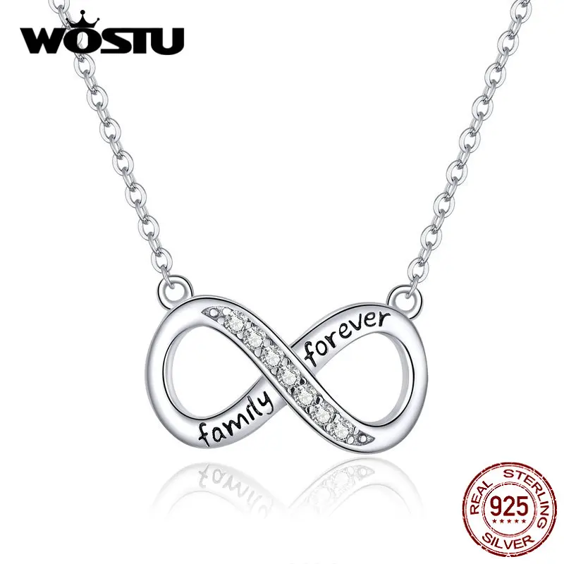 

WOSTU Real 925 Sterling Silver Infinity Love Pendant Necklaces Forever Family Cross Design Chain Link For Women Jewelry CQN352