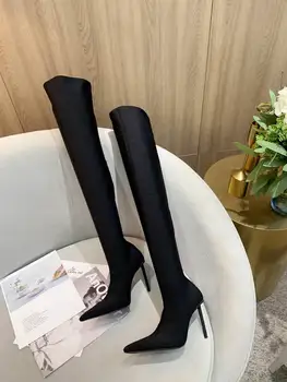 

Black/Pink Over-the-Knee Boots for Women Sexy Pointed Toe Soft Suede Lycra Thin High Heels 2020 Fashion High Quality Real Leathe